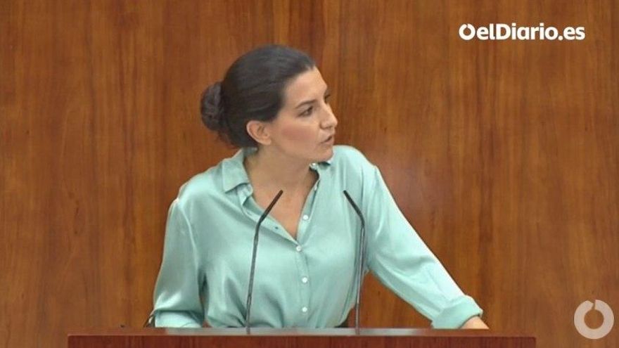 La candidata de Vox a las elecciones de la Comunidad de Madrid, Rocío Monasterio, interviene en la segunda sesión del pleno de investidura de la presidenta en funciones de la Comunidad y candidata a la reelección, Isabel Díaz Ayuso