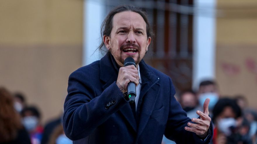 El candidato de Unidas Podemos a la Presidencia de la Comunidad, Pablo Iglesias durante un acto del partido a 23 de abril de 2021 en el distrito de Villaverde, en Madrid (España).