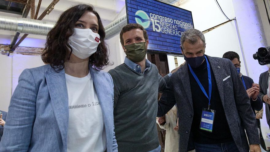 Isabel Díaz Ayuso, Pablo Casado y Toni Cantó.