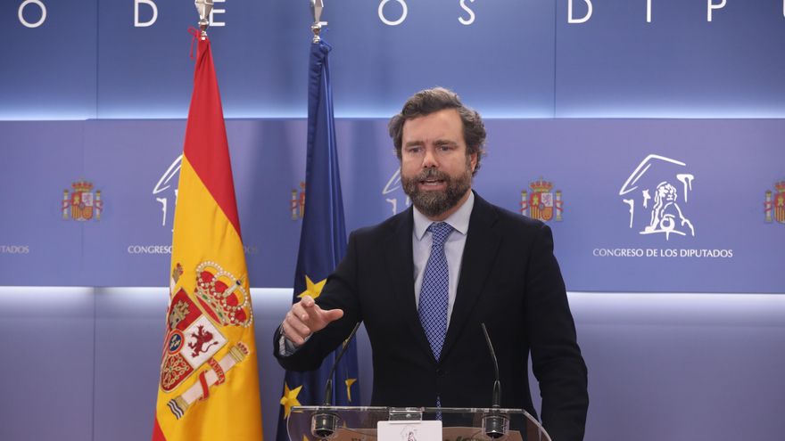 El portavoz de Vox en el Congreso, Iván Espinosa de los Monteros, en rueda de prensa