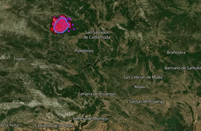 Vista de Copernicus del fuego que ha afectado a la Montaña Palentina.