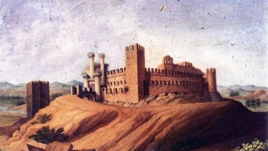 La obra 'Castillo de Ponferrada', de Lorenzo Fuentes, muestra el castillo templario en el siglo XIX.
