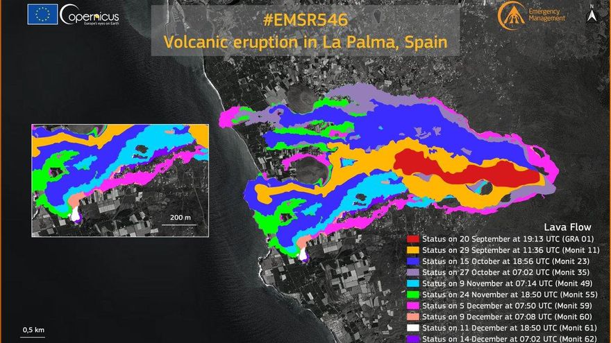 MAPA | La lava del volcán de La Palma se frena después de arrasar 1.237 hectáreas y destruir 2.988 edificaciones, según Copernicus