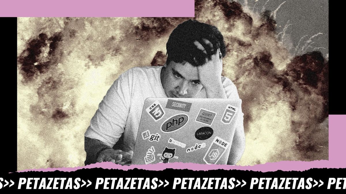 Montaje: un joven intentando trabajar en una oficina y una explosión de fondo | Foto: Tim Gouw