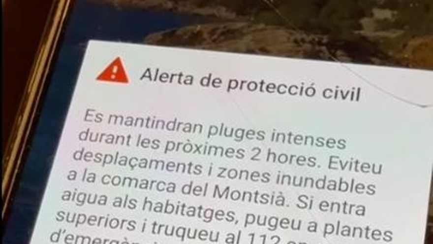 La Generalitat envía un mensaje ES-Alert a los teléfonos del Montsià (Tarragona) por lluvias intensas