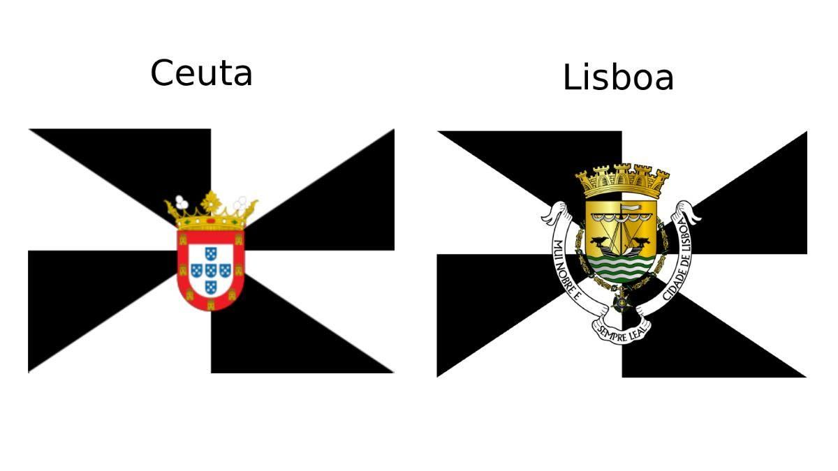 Bandera de Ceuta (izquierda) y bandera de Lisboa (derecha)