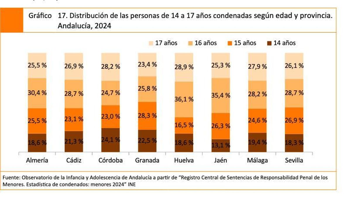 Información relativa a la edad de los menores de entre 14 y 17 años condenados en Córdoba en Andalucía en 2024.