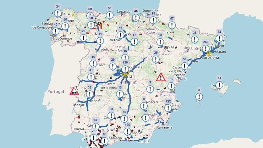 MAPA | Qué carreteras están afectadas por la borrasca Leonardo: consulta el mapa de la DGT en directo