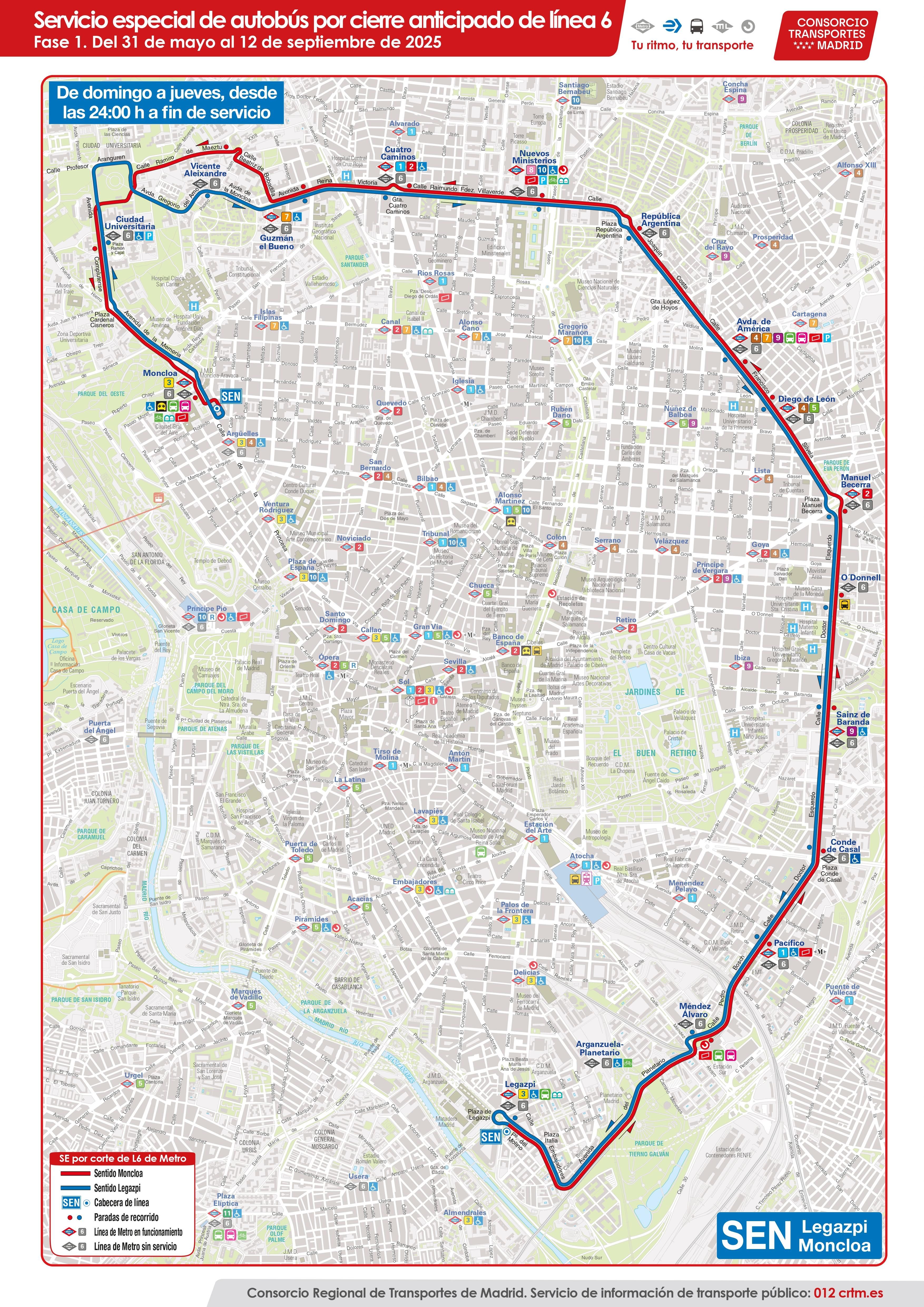 SEN - Servicio especial por los cortes nocturnos en la línea 6, de noche
