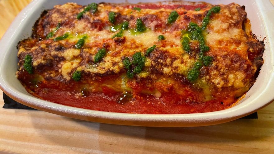 Canelones a la parmigiana de berenjena