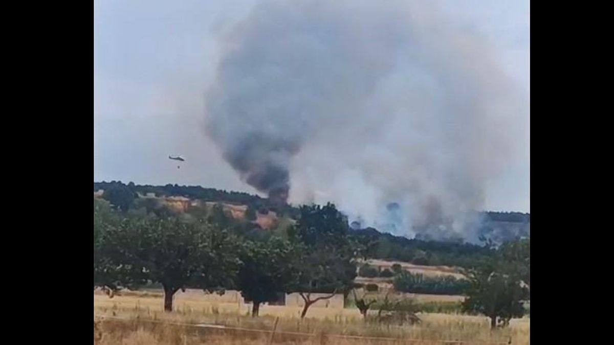 Un helicóptero trabajando en el nuevo incendio originado en San Justo de la Vega.