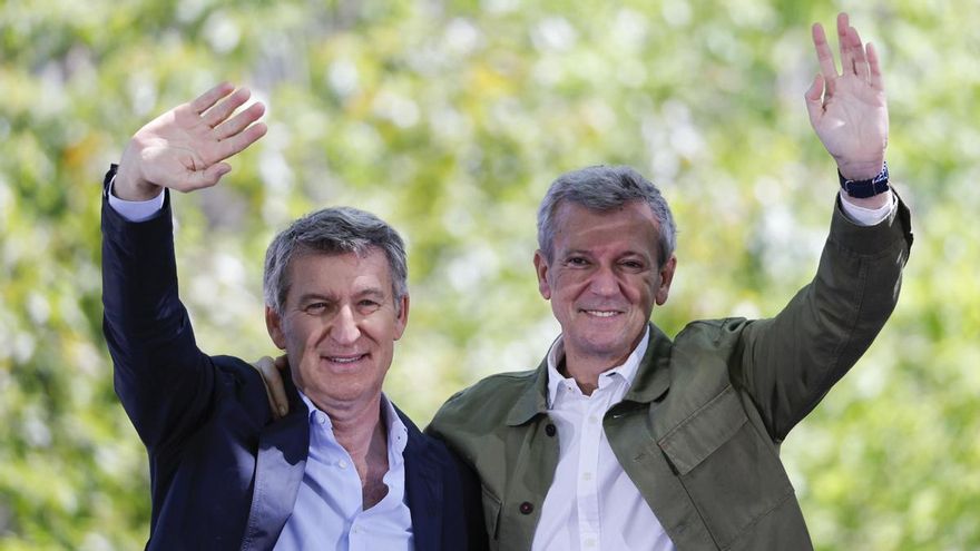El líder del PP, Alberto Núñez Feijóo, y el presidente de la Xunta, Alfonso Rueda, el sábado.