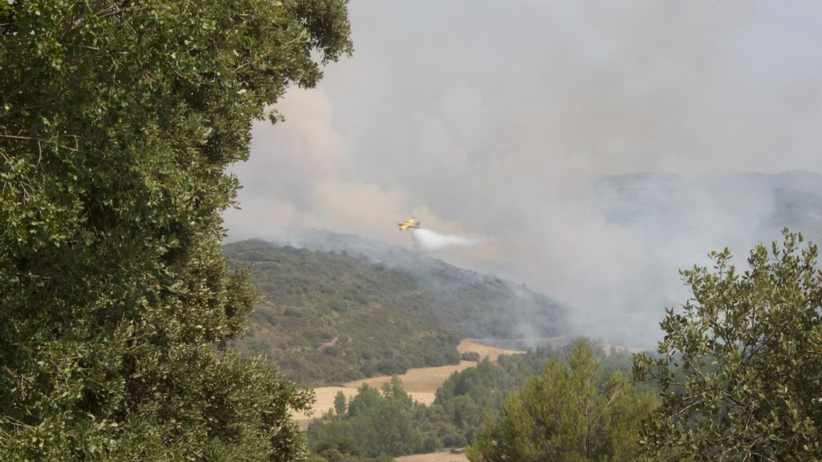 Equipos de extinción en el incendio en las Cinco Villas