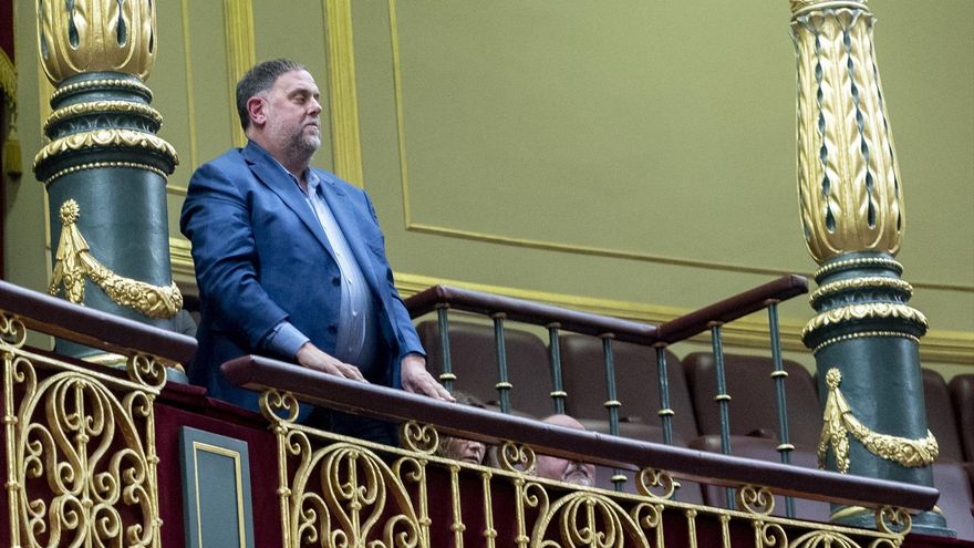 El presidente de Esquerra Republicana (ERC), Oriol Junqueras, durante el debate de la ley de amnistía en el Congreso de los Diputados.