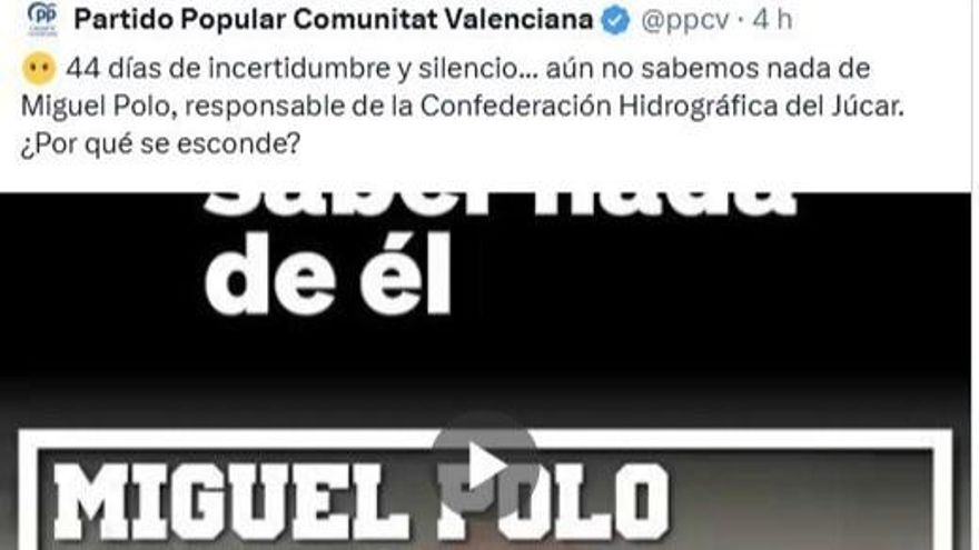 El PP frivoliza con los desaparecidos por la DANA a cuenta del presidente de la Confederación Hidrográfica del Júcar