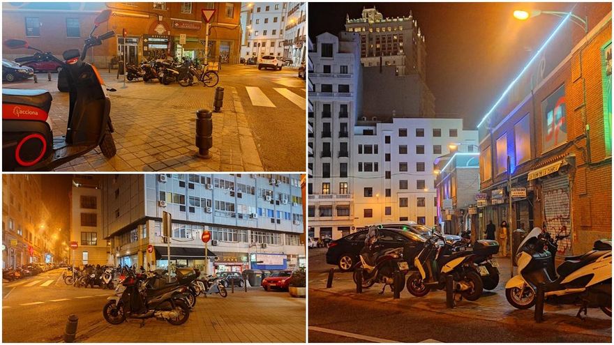 Motos aparcadas sobre aceras de la plaza de los Mostenses