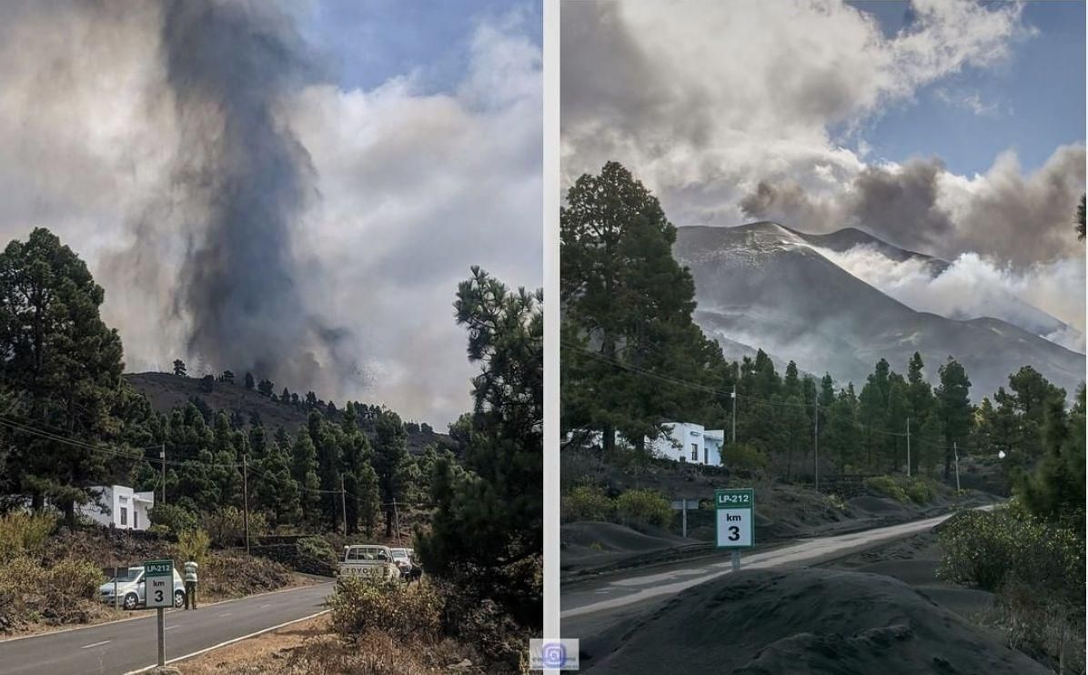 Fotos tomadas del volcán tomadas por José F. Arozena en el mismo lugar con más de dos meses de diferencia.
