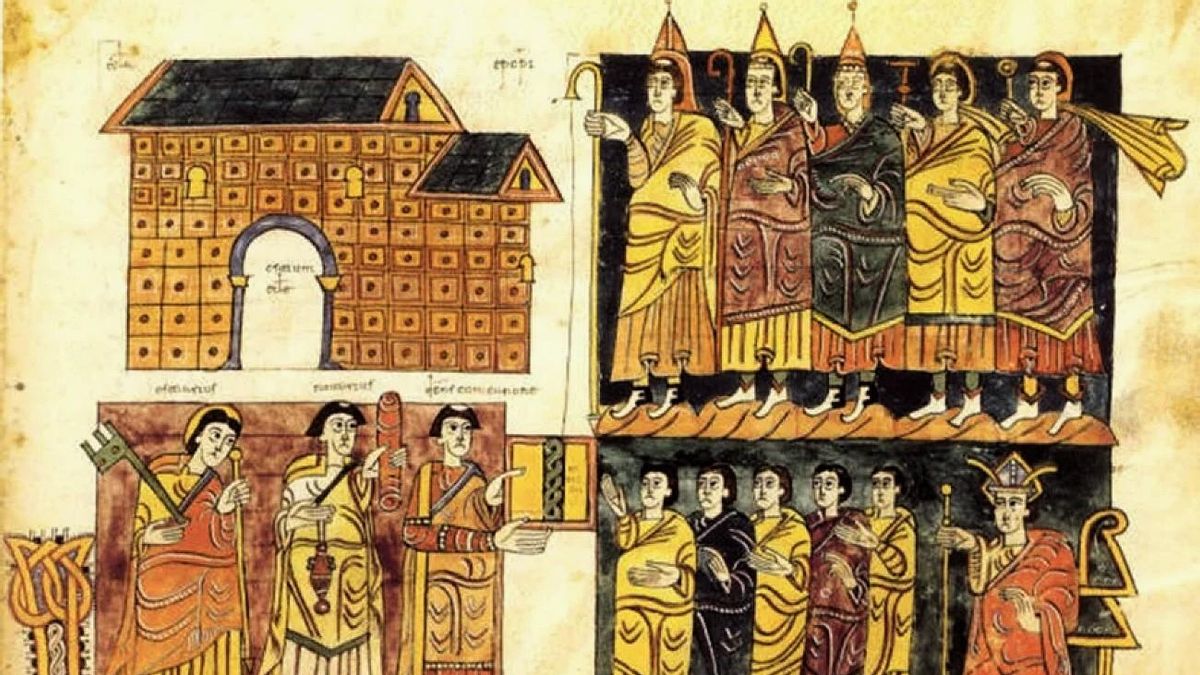 Iluminación del Codex Vigilanus (del año 976) que representa una Curia Regia de su época.