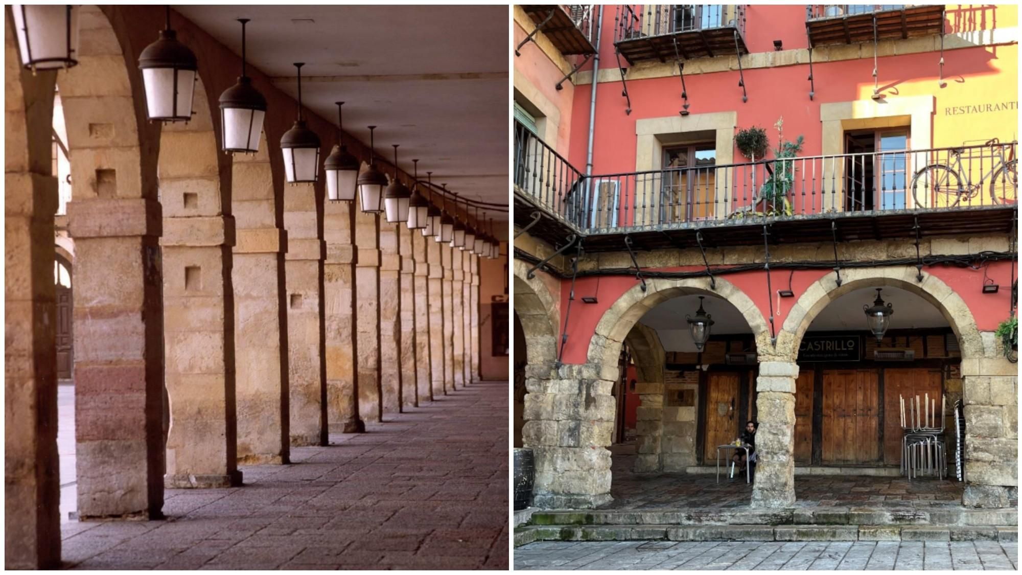Detalles del estaso de los soportales y algunas balconadas de la Plaza Mayor de León recogidos en el proyecto.