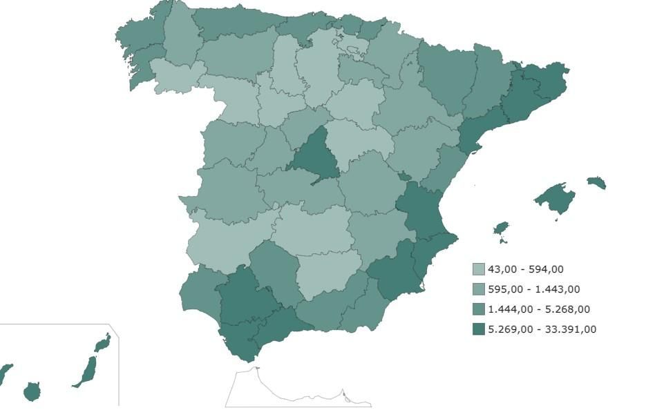 Distribución por provincias de las viviendas turísticas