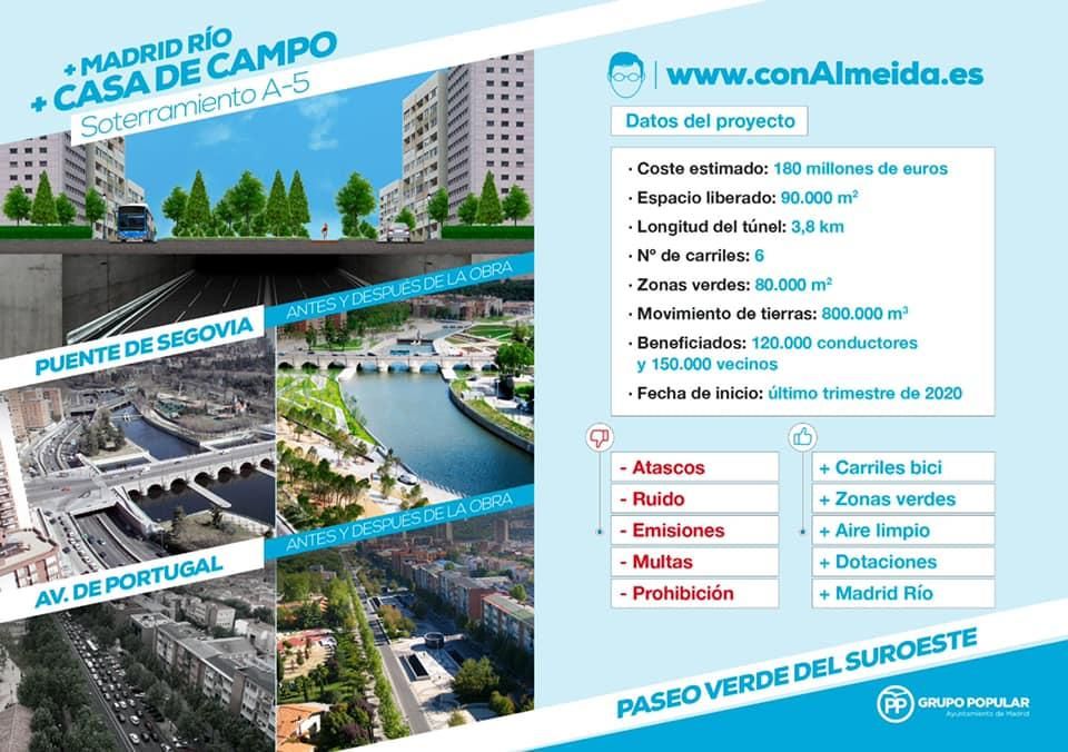 Cartel publicitario sobre el Soterramiento en la A-5 presentado por Almeida durante la campaña electoral de 2019