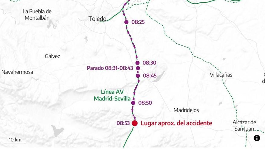 El mapa del accidente de tren de Toledo: la reconstrucción de los últimos minutos del AVE antes del choque con el Iryo