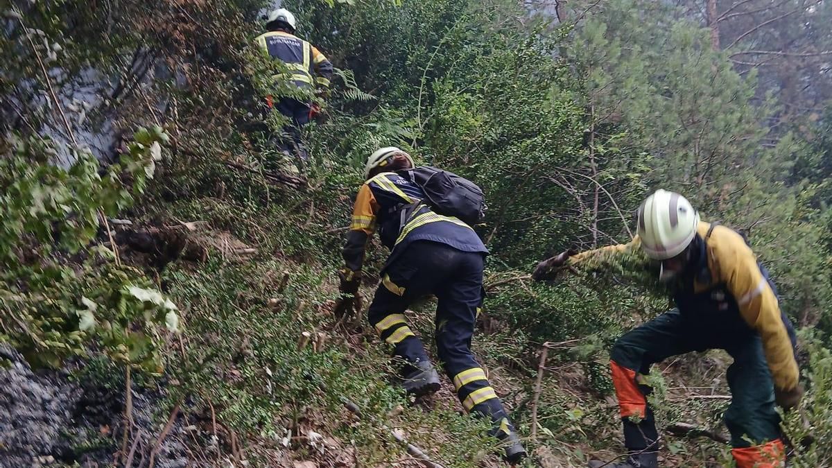 La orografía dificulta la extinción de un incendio forestal en Urzainki, Navarra, en la que trabajan medios aéreos y terrestres
