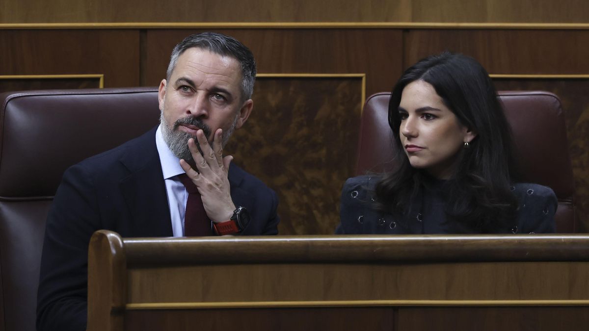 El líder de Vox, Santiago Abascal, y su portavoz en el Congreso, Pepa Millán
