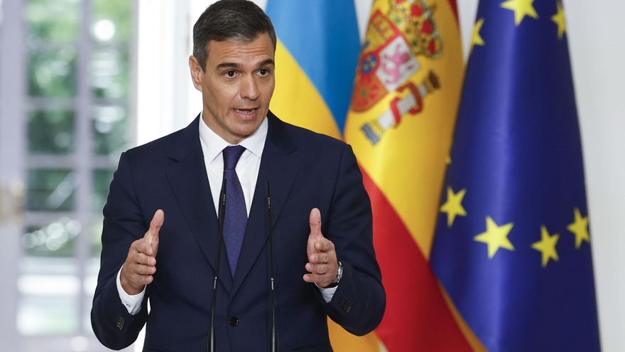 El presidente del Gobierno, Pedro Sánchez, en una rueda de prensa en Moncloa en mayo de 2024. EFE/ Chema Moya