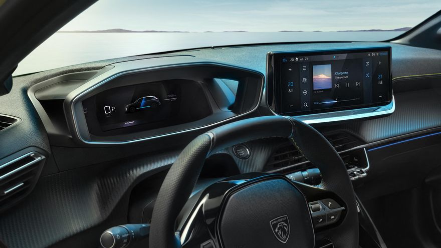 Cuadro de instrumentos y pantalla central de 10 pulgadas en las dos versiones superiores del Peugeot 208.
