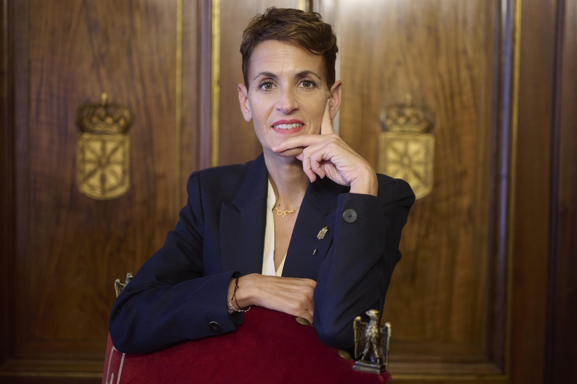 La presidenta de Navarra, María Chivite, durante la entrevista.