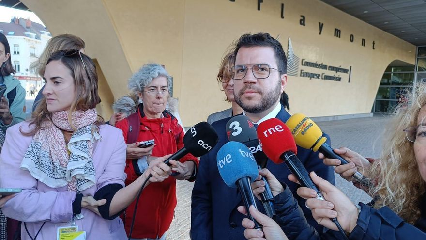 El presidente de la Generalitat, Pere Aragonès, en Bruselas tras reunirse con el comisario europeo de Justicia, Didier Reynders.