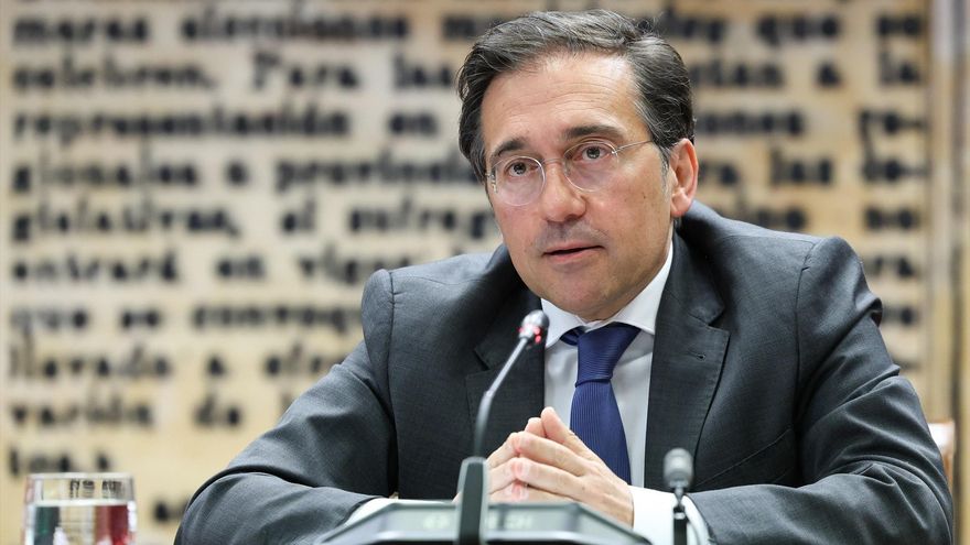 El ministro de Asuntos Exteriores, Unión Europea y Cooperación, José Manuel Albares, comparece ante la Comisión de Asuntos Exteriores, en el Senado, a 10 de abril de 2026, en Madrid (España). Albares ha dado cuenta de la posición de España ante la situación actual en Oriente Medio, así como para informar sobre el Acuerdo entre la Unión Europea y el Reino Unido en relación con Gibraltar. Marta Fernández / Europa Press