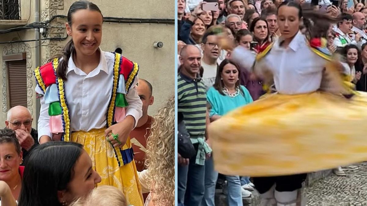 Una mujer se calza los zancos por primera vez en Anguiano y rompe una barrera de 400 años