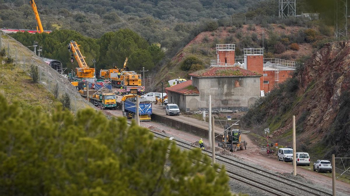 Dispositivo montado en Adamuz con la retirada de los trenes accidentados.