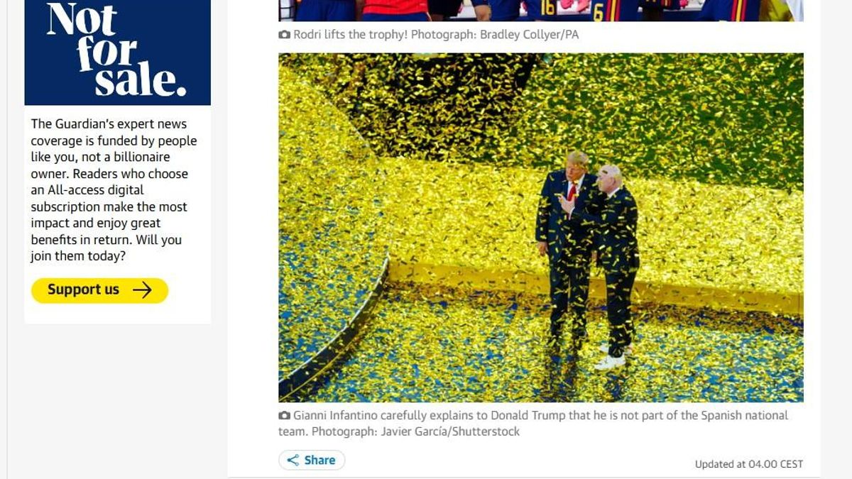 La foto de Trump e Infantino en el diario británico The Guardian.