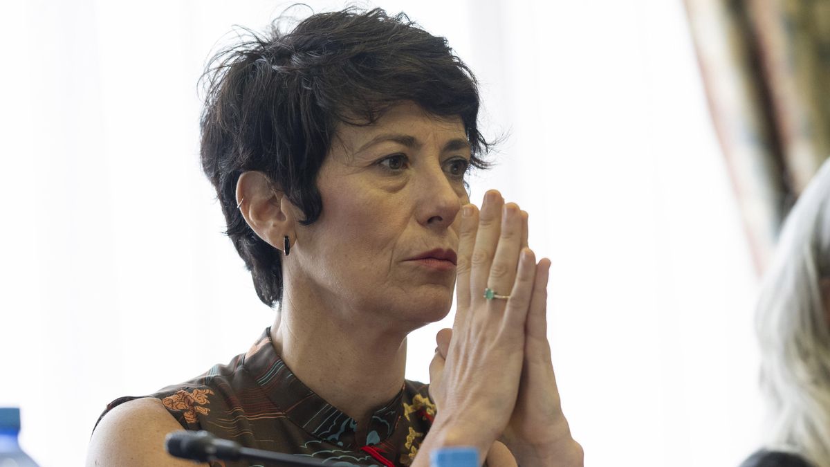 La ministra de Inclusión, Seguridad Social y Migraciones, Elma Saiz, habla en la Universidad Internacional Menéndez Pelayo (UIMP). EFE/Pedro Puente Hoyos