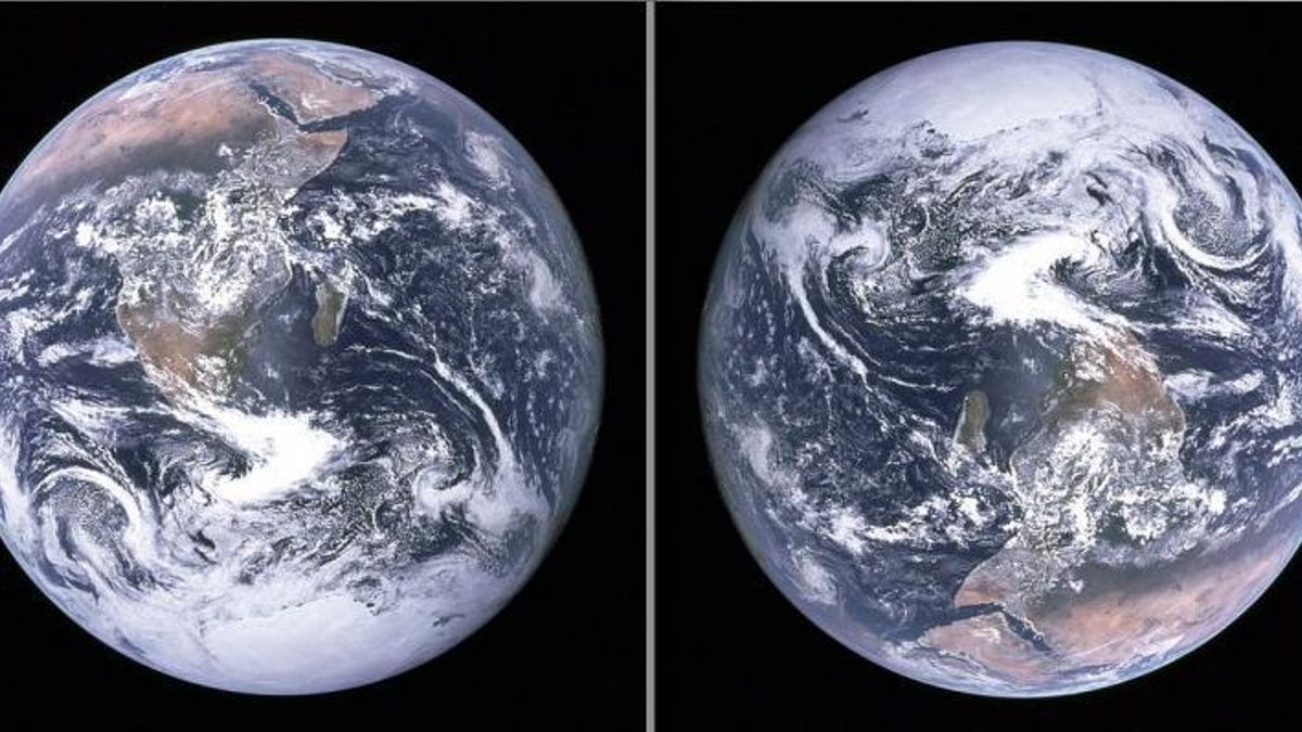 A la izquierda, la imagen difundida; a la derecha, la imagen original que tomaron los astronautas.