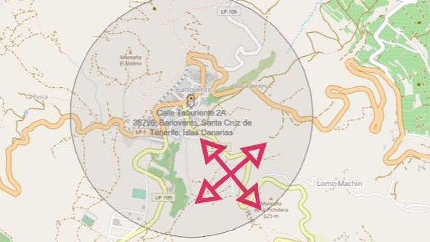 En apenas un segundo y a través del  https://bit.ly/2KCR3KD  se pude calcular la distancia de 1 km que hay alrededor de cada domicilio de La Palma.