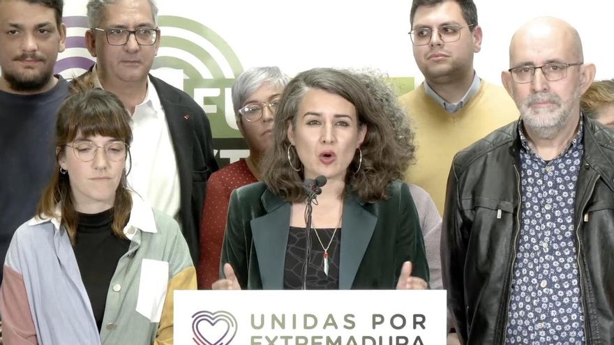 La candidata de Unidas por Extremadura, Irene de Miguel, se dirige a los extremeños tras el recuento electoral.