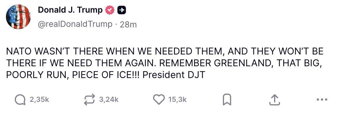 Truth Social de Trump sobre la OTAN.