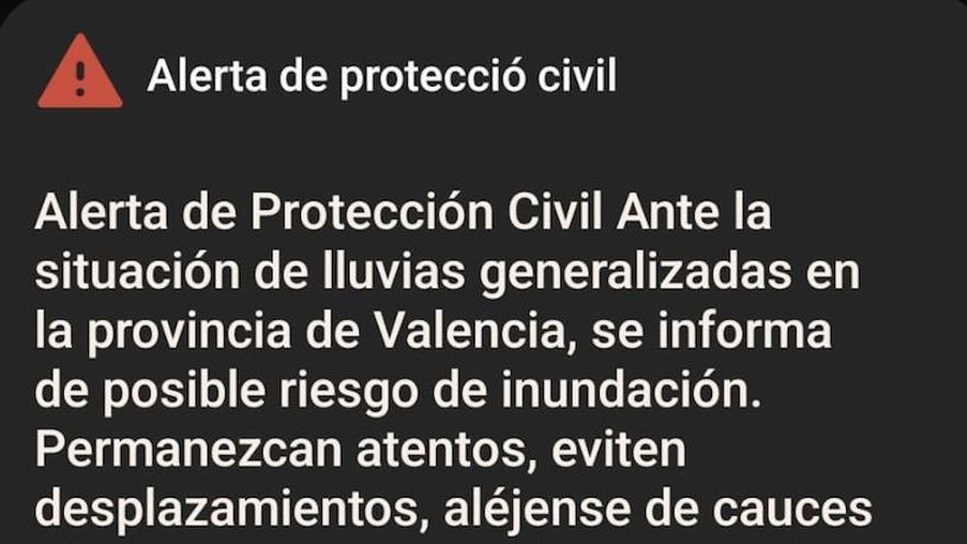 Emergencias envía un Es Alert a toda la provincia de Valencia por la lluvia