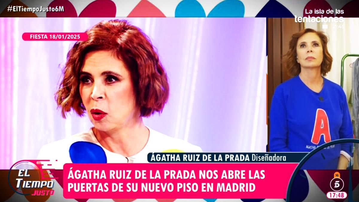 Ágatha Ruiz de la Prada escucha atenta el vídeo de 'El tiempo justo' que recopila todas sus últimas polémicas