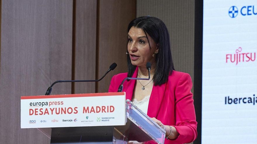 La consejera de Educación, Ciencia y Universidades, Mercedes Zarzalejo, en los Desayunos Madrid de Europa Press.