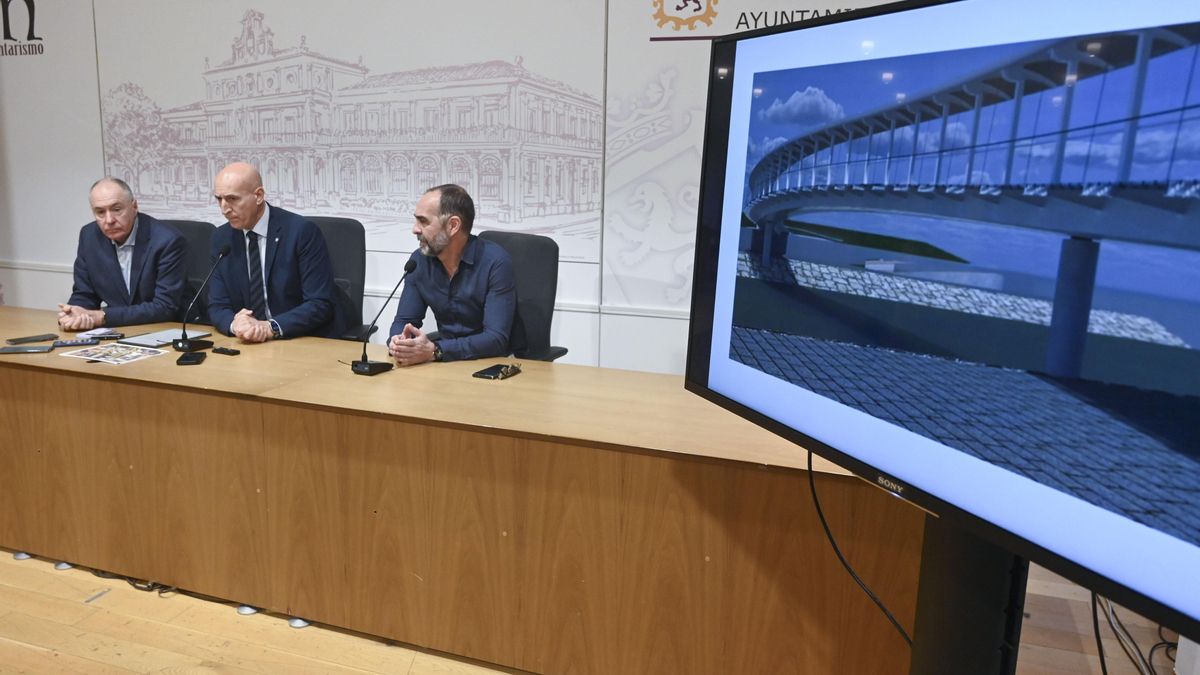 Diseño de la nueva pasarela sobre el río Bernesga en su presentación en el Ayuntamiento de León.