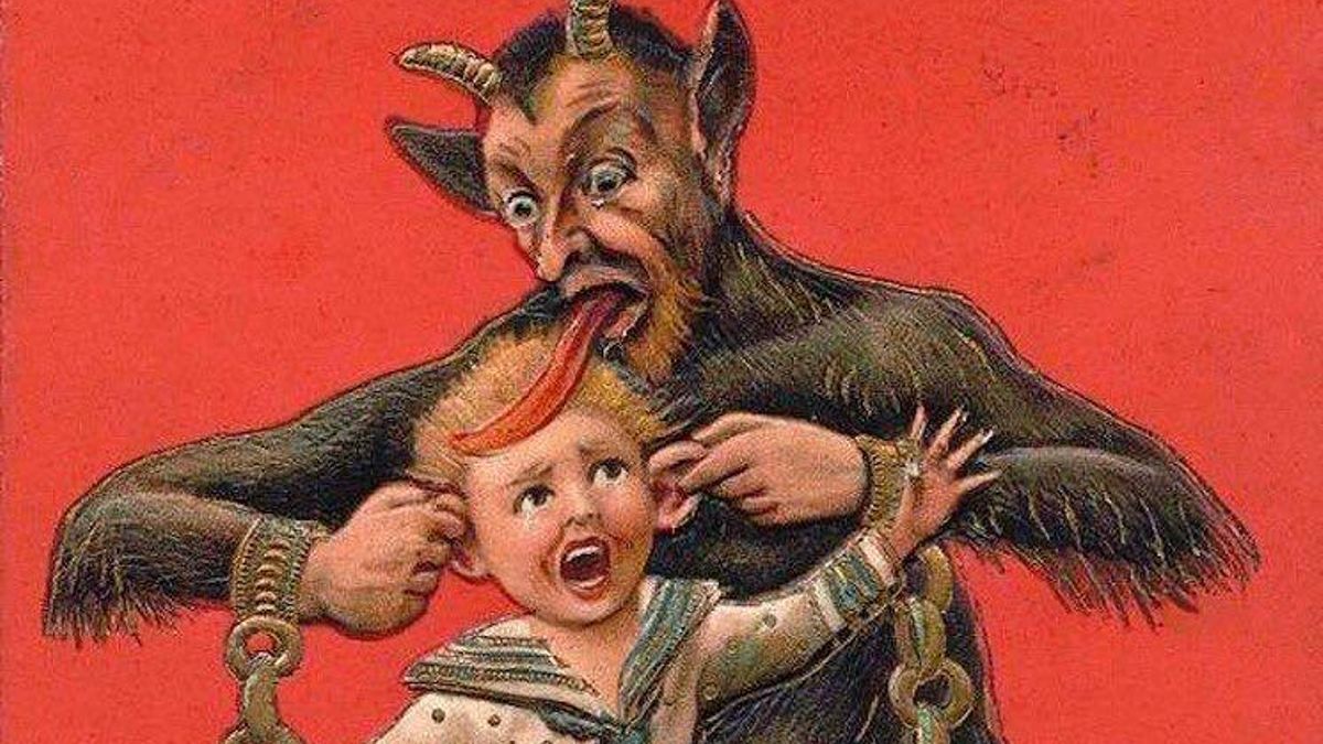 Una ilustración de Krampus, una criatura demoníaca del floclore de Europa Central que castiga a los niños malos durante la Navidad