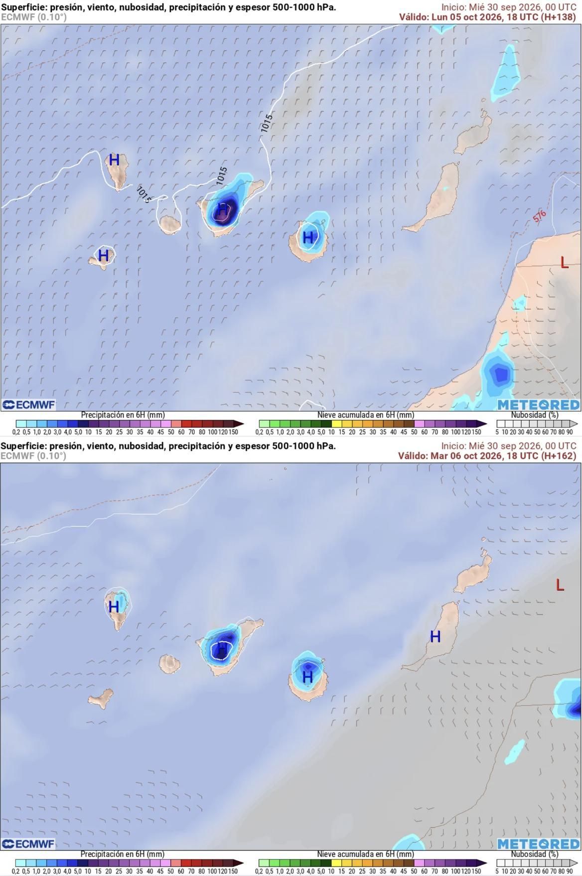 Mapa de los acumulados de lluvia esperados para el lunes y el martes, según el modelo europeo.
