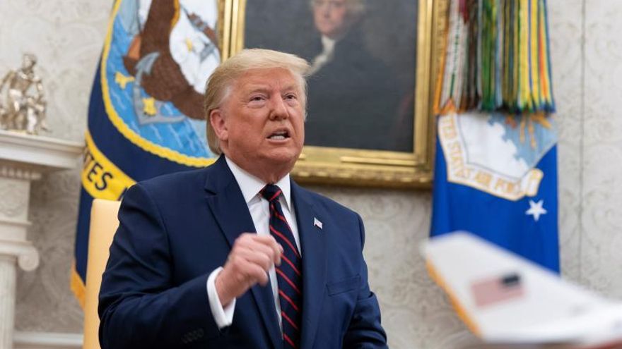 US President Donald J. Trump talks to the media during a meeting with Finland's President Sauli Niinisto at the White House, Washington, DC, USA, 02 October 2019.