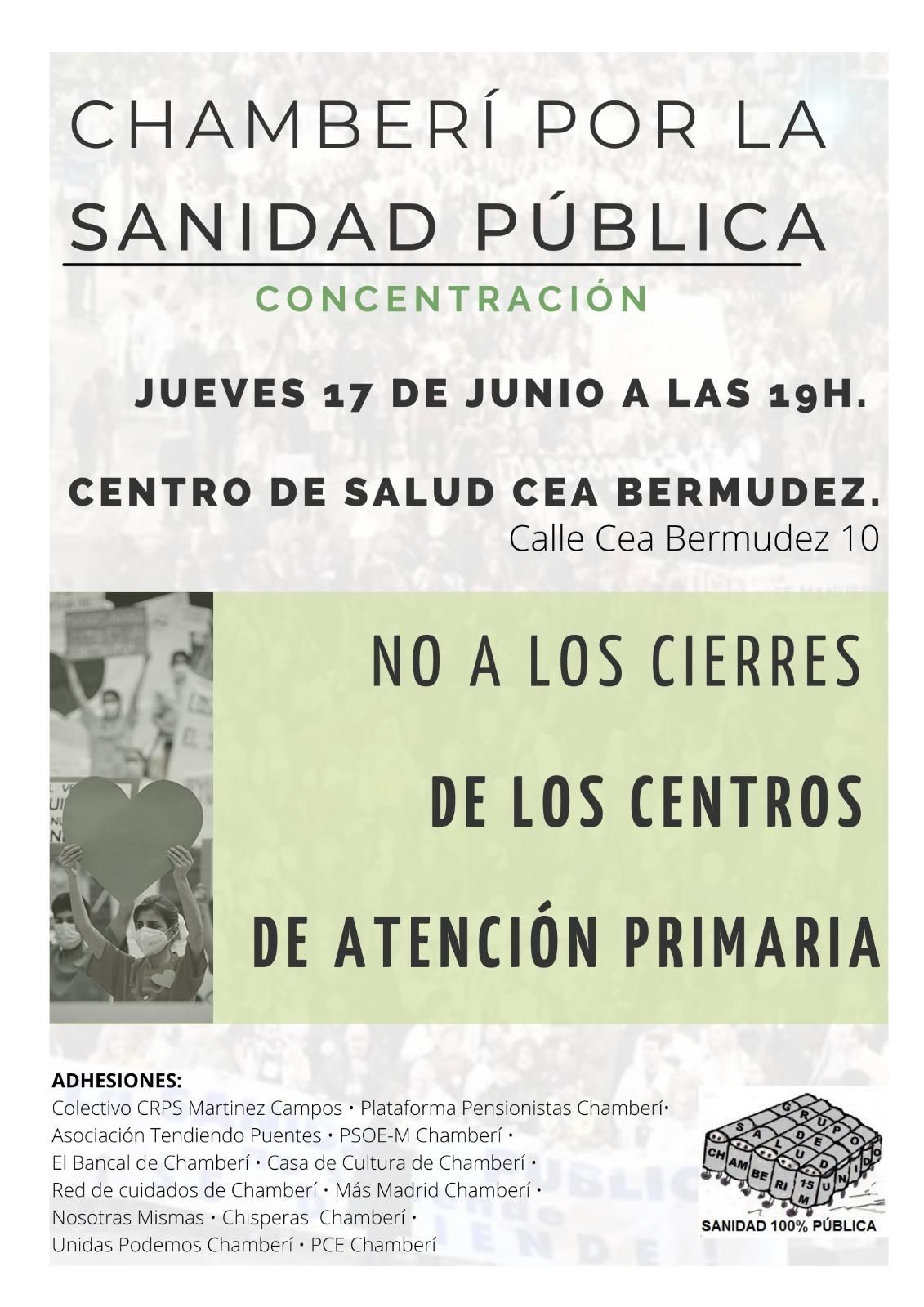 Cartel de la convocatoria por la sanidad pública en Chamberí