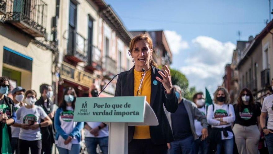 La candidata de Más Madrid a las elecciones autonómicas del 4 de mayo, Mónica García, en un acto con la militancia en Getafe